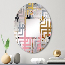 Modern wall mirror, Oval Modern mirror, Round Pink bathroom mirror, Abstract Geometric vanity mirror Geometric in Pink and Grey III printed mirror decor, oval mirror 20x30