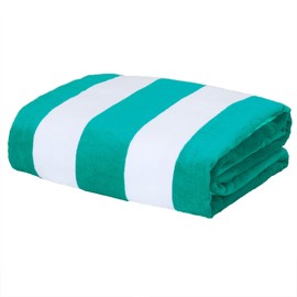 Exclusivo Mezcla Cotton Oversized 35x70 Inches Cabana Stripe Beach Towel, Super Absorbent Soft Plush Pool Bath Towel (Turquoise)