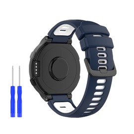 HUABAO Watch Strap Compatible with Garmin Forerunner 220,Adjustable Silicone Sports Strap Replacement Band for Garmin Forerunner 220 / 735XT / 620/630 / 235/230 Smart Watch (Dark Blue and White)