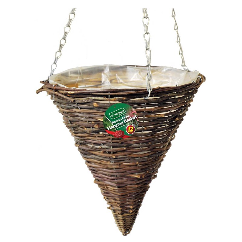 12 inch (30cm) Dark Rattan Cone Hanging Basket