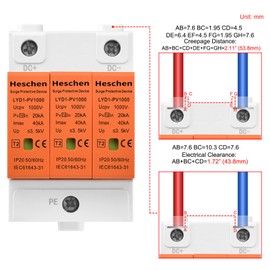 Heschen Surge Protection Device for PV, LYD1-PV1000, 3P 1000VDC 20KA, 35mm DIN Rail Mount