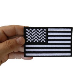 US Flag Black White Patch 4 Inch - 4x2.5 inch. Embroidered Iron on Patch