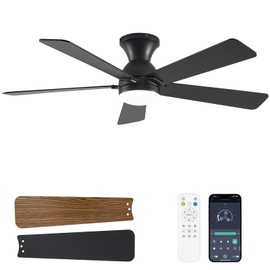 Dolavast Ceiling Fans with Lights and Remote, 48 Inch Ceiling Fan with Light, Low Profile Reversible Fandelier Ceiling Fan, Dimmable LED, Flush Mount, Quiet DC Motor, for Bedroom Kitchen Dining Room