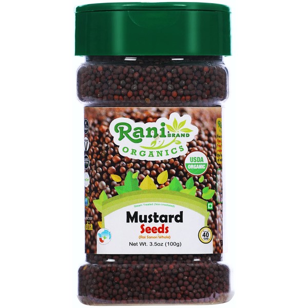 Rani Organic Black Mustard Seeds Whole Spice (Rai Sarson) 3.5oz (100g) PET Jar ~ All Natural | Vegan | Gluten Friendly | Non-GMO | Indian Origin | USDA Certified Organic