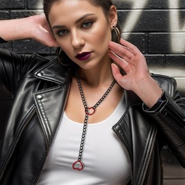 JJDreams Slip Chain Necklace for Women, Black Punk Chain Red Heart Choker, Cuban Long Necklace Jewelry Adjustable Lariat Y-Necklace