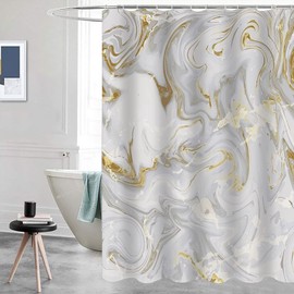 Domoku Grey Gold Marble Shower Curtain,Grey Golden Cracked Lines Abstract Modern Shower Curtain for Bathroom Decor,Waterproof Texture Washable Fabric Shower Curtain,72 X 72