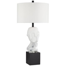 Possini Euro Design Faces Statue Modern Table Lamp 31" Tall White Sculptural Faux Marble Clear Linen Hardback Drum Shade Decor for Living Room Bedroom House Bedside Nightstand Home Office Entryway
