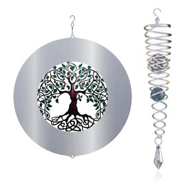 ISEO Tree of Life Wind Spinner Outdoor and Gazing Ball Set, Metal Yard and Garden Decoration, Weather-Resistant Wind Spinners for Outdoor, 6.5" Cool Garden Décor, Perfect Wind Spinner Gift