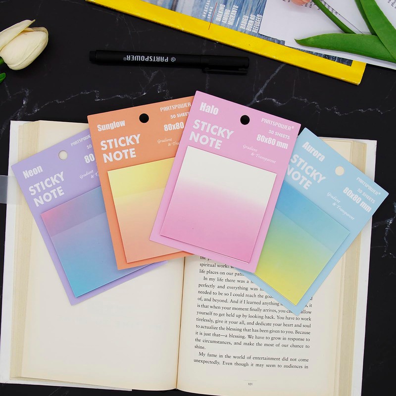 Gradient Transparent Sticky Notes, 8x8 cm See Through Notes for