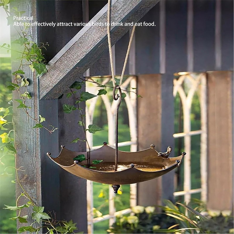 AIMALL Outdoor Metal Bird Feeder Umbrella Shaped Hanging Garden Birdbath