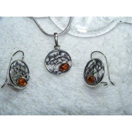 Sterling Tree of Life with Amber hill earring set.