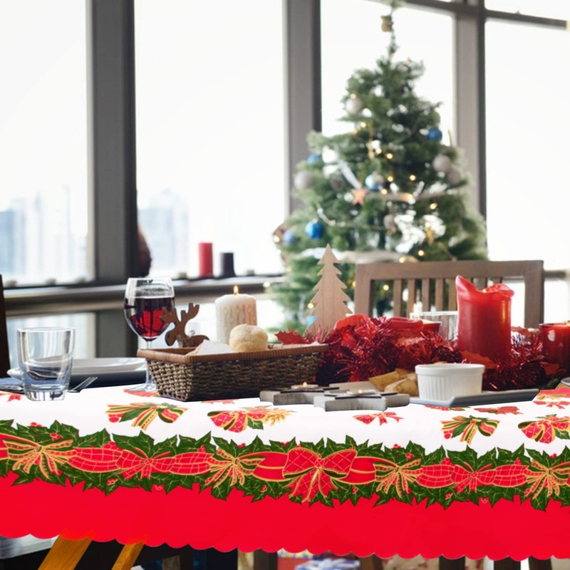 BETESSIN 150 x 180 cm Christmas Tablecloth Red / White