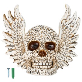 Skull Statue Butterflies Pattern Handcraft Exquisite Skeleton Head Statue with Angel Wing for Desktop Decoration