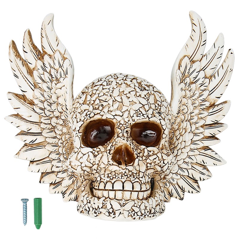Skull Statue Butterflies Pattern Handcraft Exquisite Skeleton Head Statue with
