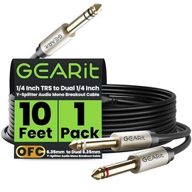 GEARit Cable divisor en Y estéreo TRS de 1/4 pulg. a doble de 1/4 pulg. (6,35 mm) macho TS mono (3,05 m) - Conector macho de 1/4 pulg. a cable de ruptura TS mono macho de 1/4 pulg. (6,35 mm) de audio