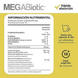 Megabiotic Probióticos Billones Cepas Días Prebióticos Inulina Agave Lactobacilos Aloe Vera Sábila Probioticos Mujeres Hombres Cápsulas Suministro