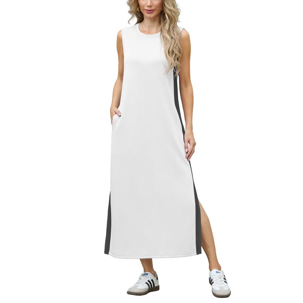 GRECERELLE Womens Summer Round Neck Loose Split Casual Long Maxi