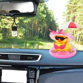 GTYRERO Yellow Rubber Duck with Sun Hat, Swim Ring, Necklace, Sunglasses & Sunshade Cute Duck for Car Ornament Home Decor Desk Summer Beach Party Decoration