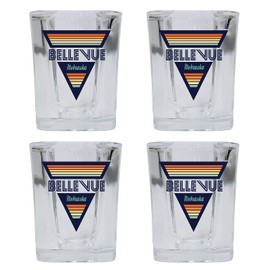 R and R Imports Bellevue Nebraska 2 Ounce Square Base Liquor Shot Glass Retro Design 4-Pack