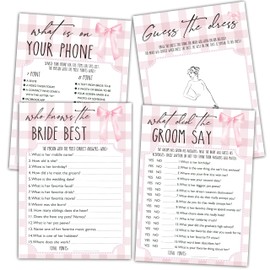 FTRZX Blush Pink Bow Bridal Shower Game Cards, Find The Dress, Who Knows The Bride Best Games, Wedding Bridal Shower Supplies, 50 Double Sided Game Cards Per Set, B02