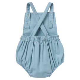 FYMNSI Baby Girls Boys 1st Birthday Outfit Corduroy Romper Button Straps Backless Bodysuit Bib Jumpsuit Playsuit, blue