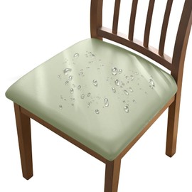 Alishomtll Dining Chair Covers Set of 4/6 PU Chair Seat Slipcovers Waterproof Leather Chair Covers Removable Seat Covers with Fixing Buckle for Dining Room Kitchen Garden Office (Light Green, 6pcs)