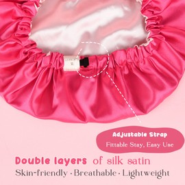 YANIBEST Baby Satin Bonnet Sleep Cap for Curly Hair - Double Layer Reversible Adjustable Silky Satin Cap for Infant Toddler Child(0-6Months,Hot Pink)