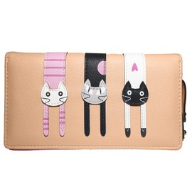 Women's Cartoon Cat Wallet, Cat Decoration Zip Purse, Leather Small Purse with Zip, Gifts for Girls, brown, playful