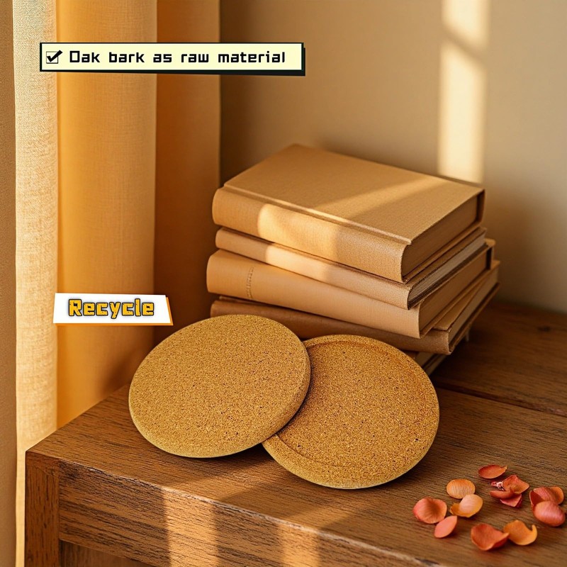 6-Pack Cork Coasters, 4 Inch Absorbent Reusable Beverage Coasters with