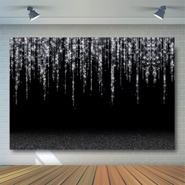 Compact Prom Backdrop Black and Silver - 5x3 FT Glitter Photography Background with Grommets, Wrinkle-Resistant Waterproof Vinyl for Tabletop Photo Booth, Small Events & Studio Portraits
