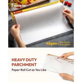 Katbite Heavy Duty Parchment Paper Roll for Baking, 12 in x 524 ft Non-Stick Baking Paper for Cooking, Baking Cookies, Grilling, Air Fryer and Steaming
