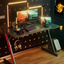 Victone Gaming Desk, 44.1 x 23.6 x Height 29.1 inches (112 x 60 x 74.4 cm), Computer Desk, Z Leg, Computer Desk, Game Desk, Office Desk, Work Desk, Carbon Fiber Top Plate, Cup Holder and Headphone