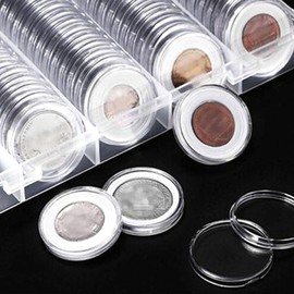 ReachMall 100 Pieces 23mm Clear Round Coin Holder Capsules Storage Box Plastic Coin Container Professional Coin Storage Collection Box Protection and Display for Your Coins