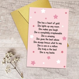 Qiliji Cute Bestie Birthday Card, Poem Birthday Card for Bestie, Best Friend Birthdays Cards for Women Lady Girl, Friendship Cards for Best Friend BFF Soulmate