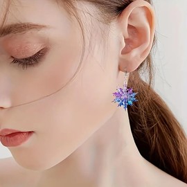 Christmas Snowflake Drop Earrings Sparkly Coloful Acrylic Snowflake Earring Xmas Earrings Fashion Winter Holiday Jewelry Accessaries for Women (Purple)