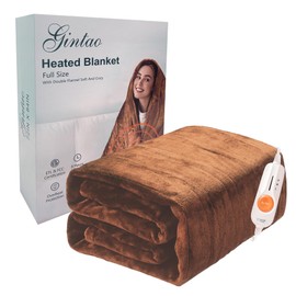 Gintao Electric Heated Blanket Full Size, 72"x84" Double Soft Flannel Electric Blanket with 3 Heating Levels,ETL&FCC Certified,8H Auto Off Heating Blanket&Overheat Protection,Gifts,Brown