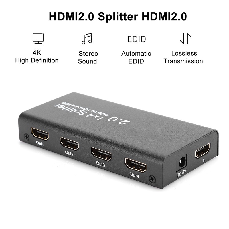 1x4 HDMI 2.0 Splitter 1 in 4 out Video Distributor