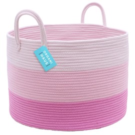 OrganiHaus OrganiHaus Pink Baby Laundry Baskets for Organizing 20x13, Extra Large Basket for Blankets, Storage Basket for Living Room, Nursery Laundry Hamper, Cotton Rope Basket, Woven Laundry Basket