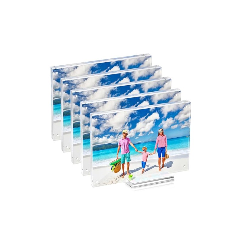 laapee 5 Pack 4x6 Magentic Acrylic Picture Frame, Clear Double