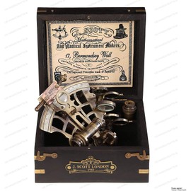 J. Scott London Brass Ship History Sextant with Hardwood Box – Vintage Solid Antique Brass Nautical Functional Maritime Sextant | Nautical Navy Decor Gift