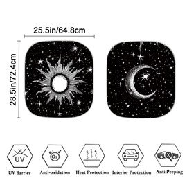 Coldinair Sun Moon Front Windshield Shade 2Pcs Sunshade for Car Windshield Folding Car Accessories for Truck SUV Sun Visor Protector Car Sunshade,Black, Medium
