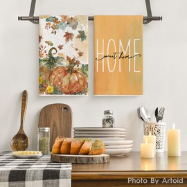 Artoid Mode Oil Painting Pumpkin Fall Kitchen Towels Dish Towels, 18x26 Inch Farmhouse Leaves Bless Autumn Decoration Hand Towels Set of 4