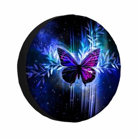 MIYASANG Butterfly Spare Tire Cover Fantasy Surreal Holographic Space Illumination Purple Morpho Weatherproof Universal Wheel Protectors Camper Tire Covers for Trailer Rv Travel(17 inch)