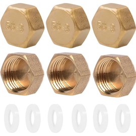 6 Brass Radiator Valve Caps, Corrosion-Resistant Solid Brass Radiator Caps with Leak-Proof Rubber Gaskets for Radiators, Garden Hoses & Washing Machines