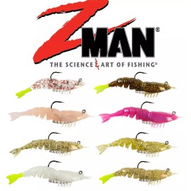 Z-Man EZ ShrimpZ 3.5 in 2pk Rigged Creature Bait Soft Plastic ZMan Fishing Lure - Greasy Prawn