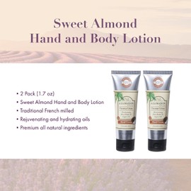 Crema hidratante de almendras dulces. Usos: manos. Aceite de argán. Manteca de karité pura. Aceites esenciales. A base de plantas. Sin crueldad animal. Sin SLS ni parabenos (1,7 oz, paquete de 2).