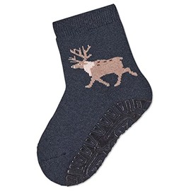 Sterntaler Baby Boys Tile Socks Baby FLI Soft Elk Stockings Mottled - Tile Non-Slip Socks Baby - with Elk Motif and Full Plush, Flecked with Blue