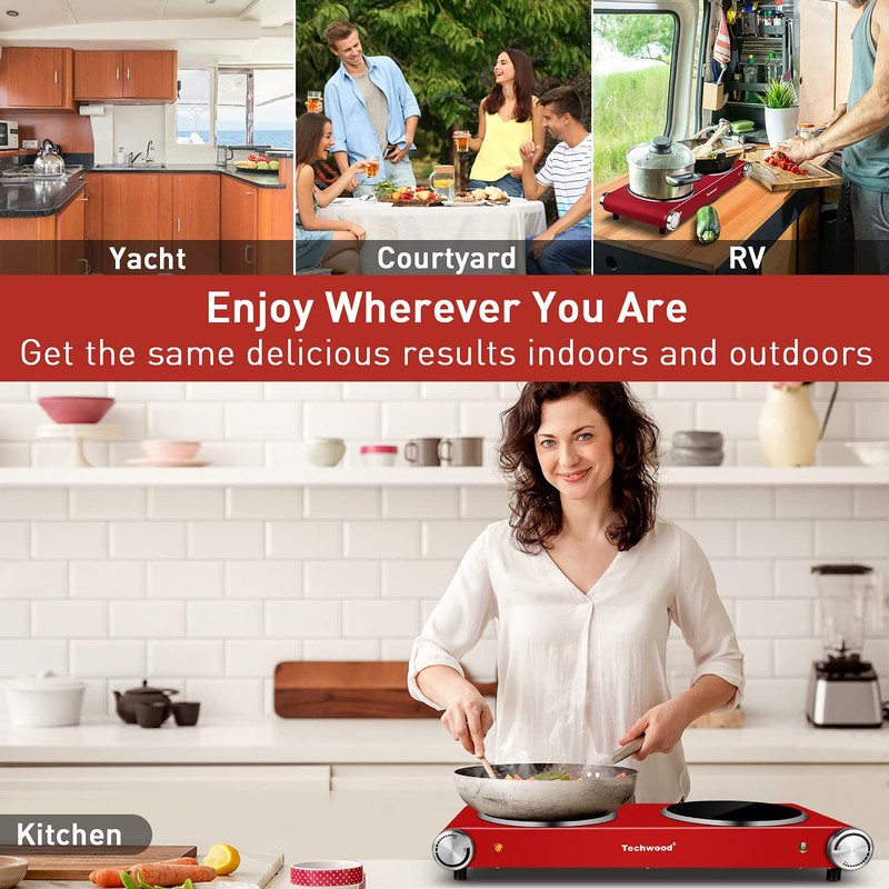 Hot Plate, Techwood 1800W Dual Electric Stoves, Countertop Stove Double