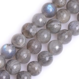 GEM-INSIDE CREATE YOUR OWN FASHION Natural Grey Labradorite Gemstone Semi Precious Stone Round 10mm Loose Beads for Jewelry Making DIY Bracelet Necklace Crafts 15 Inch