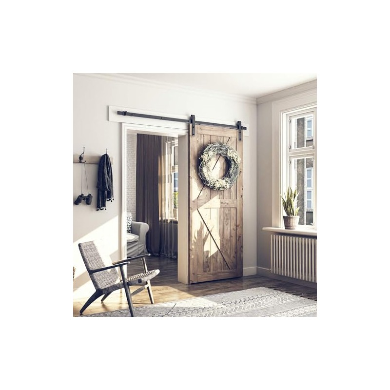 SMARTSTANDARD 6.8FT Barn Door Hardware Kit, Sliding Barn Door Track